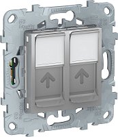 Розетка компьютерная без рамки Schneider Electric Unica New 2-м. RJ45+RJ45 5e алюминий